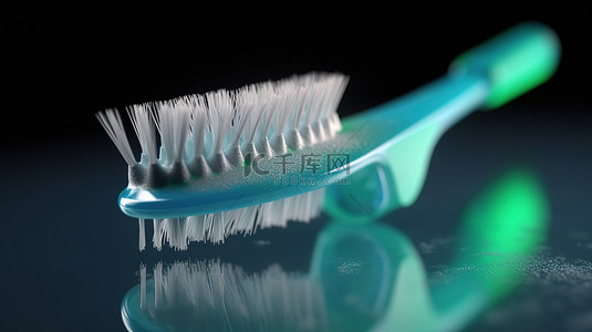 牙刷在行动 3d 渲染的牙齿清洁