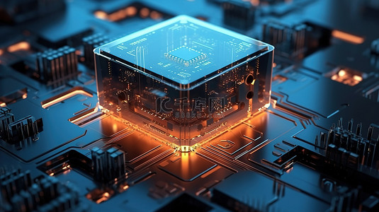 科技iot背景图片_抽象立方体通过微芯片 3D 渲染阐明物联网 iot 概念