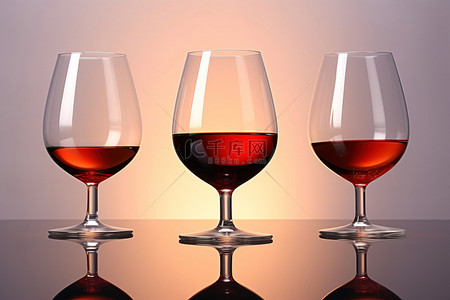 酒的背景图片_三个装有酒的玻璃杯放在闪亮的表面上