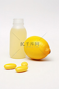 海滨制药背景图片_柠檬和补充剂旁边的一片柠檬