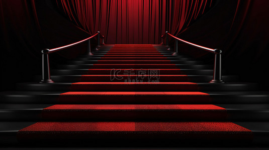 建筑大背景图片_可视化红地毯上升黑色楼梯的成功之旅 3D 渲染