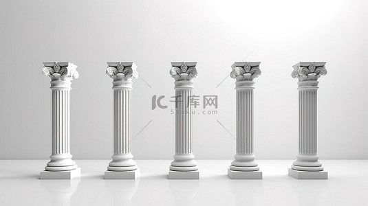 地中海风格背景图片_数字渲染的空白画布上的石柱和柱子的永恒栏杆