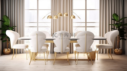现代风格装饰背景图片_受装饰艺术启发的八人餐桌，以 3D 呈现现代风格