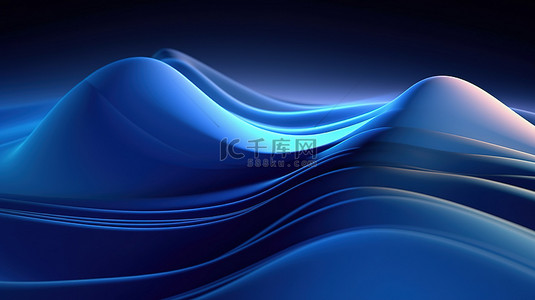 3D 渲染中抽象背景登陆页面概念的超现实蓝色波浪和线条设计