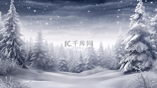 冬天树林雪景插画