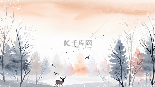 森林动物动物背景图片_冬天树林风景插画