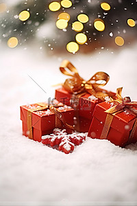 圣诞节雪地礼物背景图片_雪地里的圣诞礼物和圣诞树