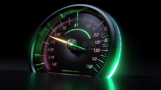 带有绿色指示箭头和彩色图标的充满活力的车速表插图