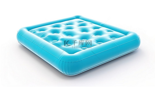 白色背景的 3D 渲染，配有蓝色空气池床垫水沙发床