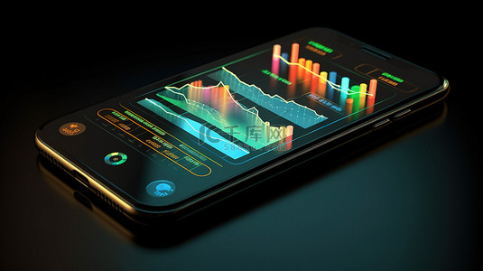 财务分析图背景图片_电话的 3D 插图与商业概念的财务分析图