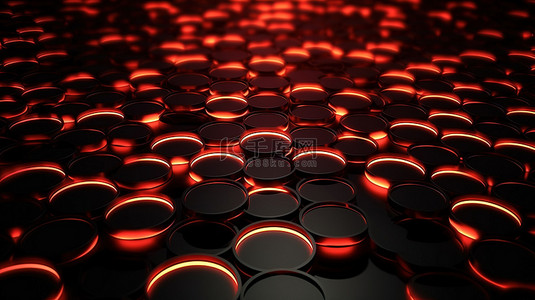 红色背景几何图案背景图片_3D 渲染中带有发光深色和红色圆圈的抽象几何图案壁纸