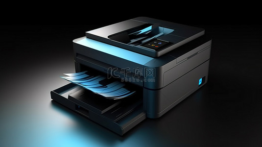 多功能闹钟背景图片_专业办公多功能打印机和扫描仪的 3D 插图