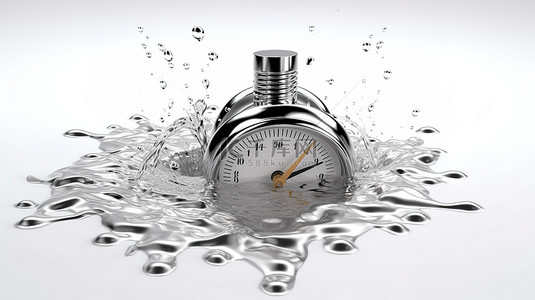 秒表滴水插图白色背景 3D 渲染上的时间浪费隐喻