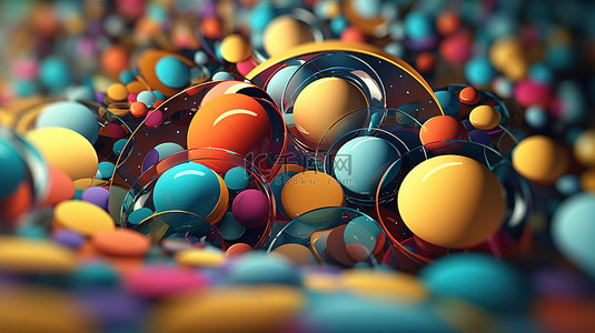 充满活力的球形和圆形 3D 动态抽象插图