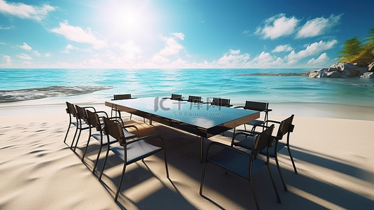 以 3D 形式重新构想的热带海滩会议桌