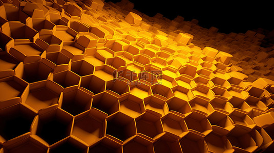 蜂窝图案背景图片_3d 渲染中蜂窝图案黄色抽象背景的侧视图