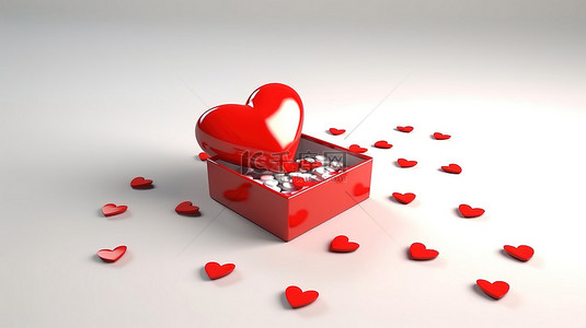 心形符号背景图片_从情人节礼品盒中出现的心形符号的 3D 插图