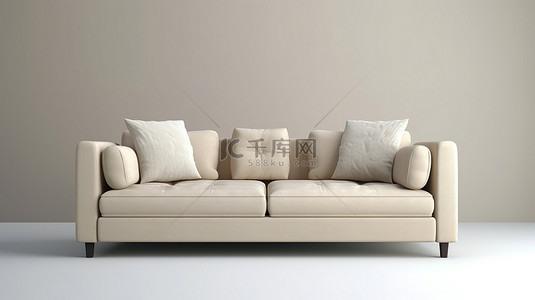 前视图米色沙发沙发家具的 3D 渲染