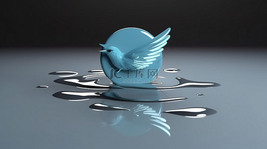 以 3D 渲染的真实 Twitter 徽标