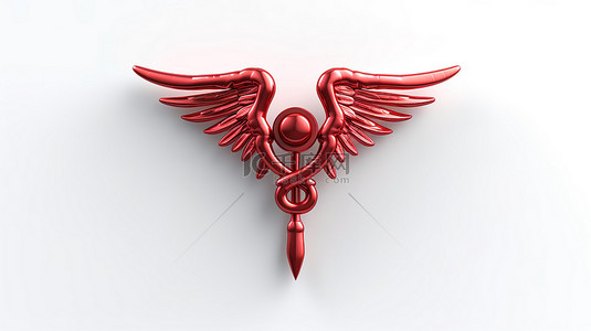 红色医疗背景背景图片_3d 渲染的白色背景上的心形红色医疗杖符号