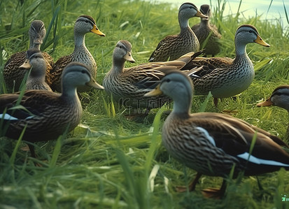 鸭背景图片_草地上的鸭群