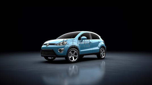 浅蓝色的车背景图片_浅蓝色超小型跨界 SUV 的 3D 渲染