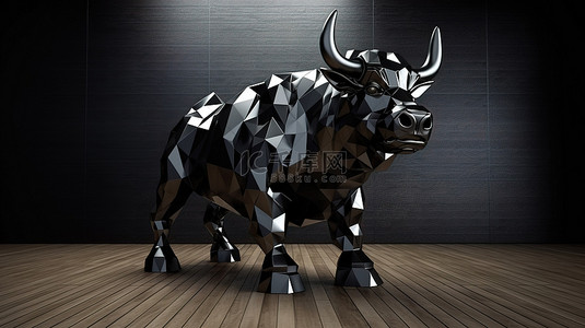 可爱自然背景图片_雄伟的黑牛的 3d 插图