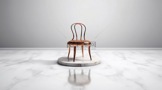 椅子模板背景图片_白色大理石讲台上的青铜椅子符号网站和社交媒体图标完美适合演示和设计模板 3D 渲染