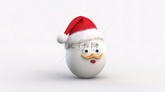 冬季帽子背景图片_戴着圣诞老人帽子的孤立鸡蛋的 3D 渲染