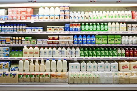 床关联销售背景图片_一家销售各种乳制品的超市