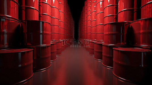 大桶奶茶背景图片_3d 插图中的红色金属工业桶