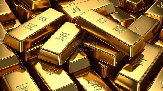 金条背景图片_横幅展示当前黄金价格和 3D 渲染金条的价值