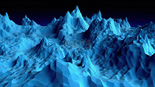 黑夜风景背景图片_以蓝色和 3d 呈现的低多边形地形