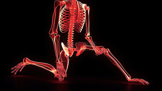 vi指示牌背景图片_3d 渲染图描绘了一个骨骼，骨骼受伤，腿部疼痛，由红光指示