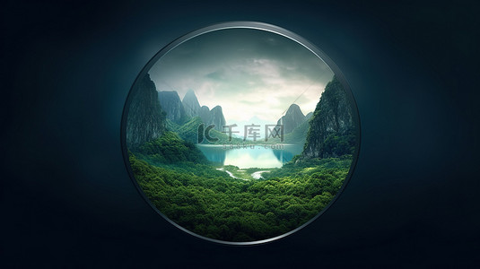 绿地中心背景图片_具有圆形中心的抽象景观的 3d 渲染
