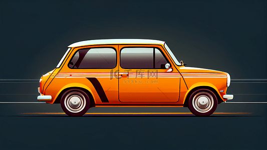 轿车插画背景图片_轿车两个门橙色汽车背景