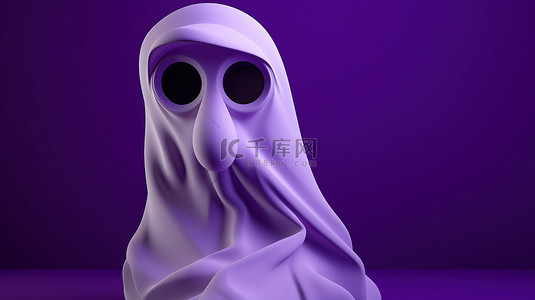 可怕的眼睛背景图片_幽灵般的幽灵，一个 3D 幽灵，在紫色背景下有一双锐利的眼睛