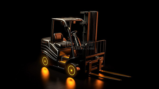 重型运输背景图片_黑色背景下体积光照明的 3D 渲染叉车