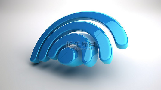 wi标志背景图片_白色背景与 3d 渲染中的蓝色 wi fi 标志