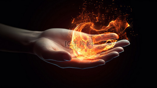 烟火花背景图片_手握着炽热火焰的 3D 渲染