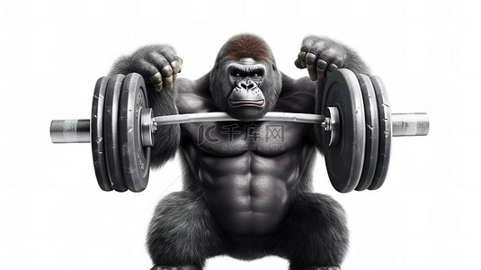 举重插画背景图片_3d 大猩猩角色在举重时展示肌肉