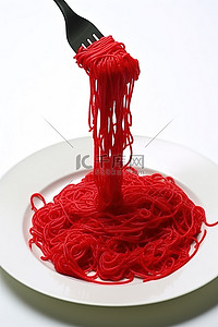面条线背景图片_用叉子将红色意大利面条放在盘子上