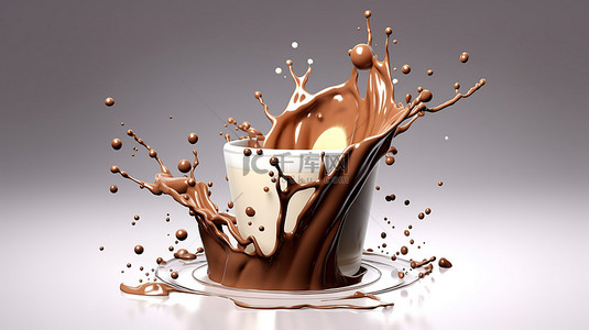 逼真的 3D 巧克力牛奶飞溅