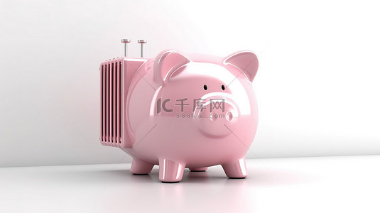 金融钱罐背景图片_白色背景储蓄罐旁边数字无线散热器恒温阀的 3D 渲染
