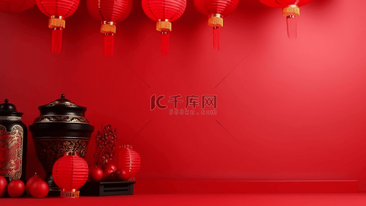 红色灯笼罐子中国风格节日广告背景