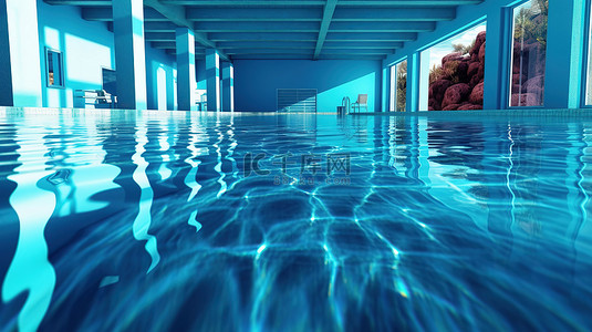 水蓝色泳池水三维渲染