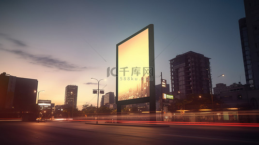 招牌空白背景图片_以 3d 呈现的城市景观中的垂直广告牌