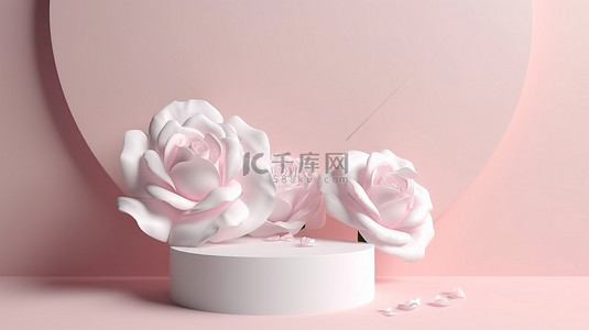 女性花背景图片_白色和粉色花卉背景上优雅的 3D 讲台展示，非常适合女性内容创作