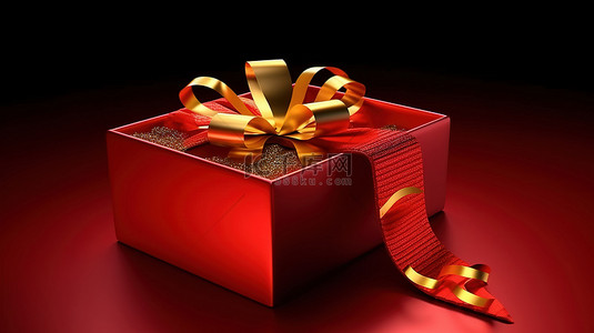 金色丝带装饰的红色礼品盒非常适合周年纪念日生日圣诞节和新年庆祝活动3D 渲染