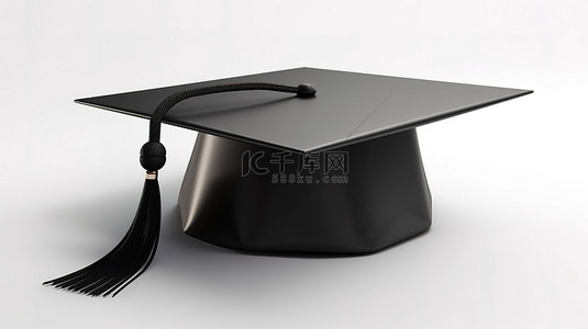 白色背景上的学术成就三维毕业帽